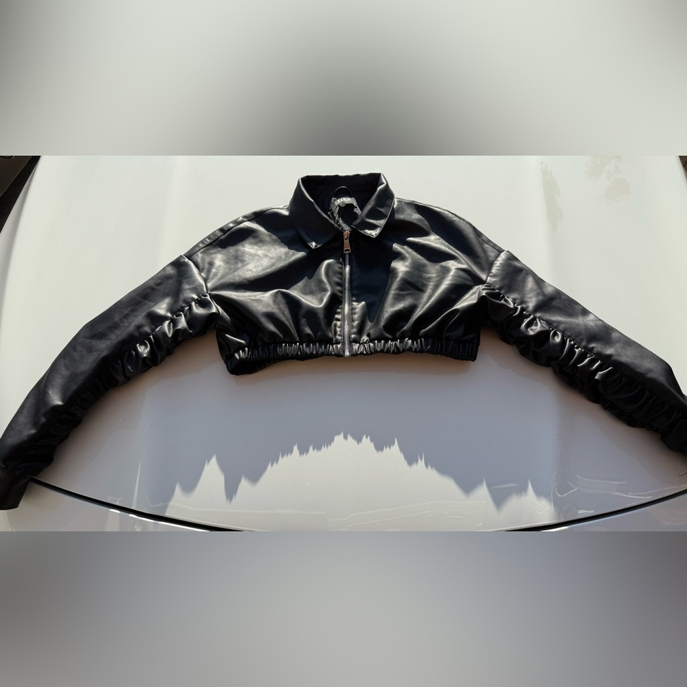 AKIRA Black Leather Cropped Jacket